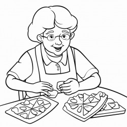 granny making cookies in the shape of triangles