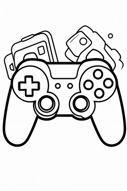 bw outline art for kids coloring book outline in bold black lines white background with gamer theme