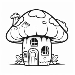 small cute cartoon whimsical house shaped like a mushroom