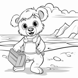 playful theme cartoon teddy at beach