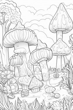 mushroom forest scene with ice cream and candy