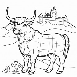 scotland include edinburgh castle a bagpiper a scotch whisky bottle a highland cow and the flag of scotland