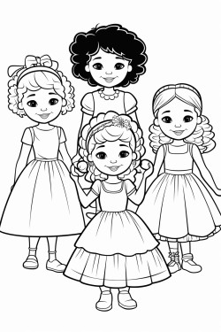a group of girls all dressed up