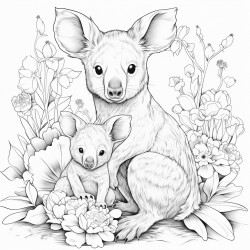 a kangaroo and koala sitting together  one paing a picture the other colouring in with pencils