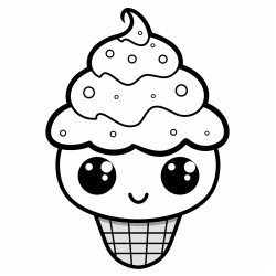 a cute three layer ice cream cone with eyes