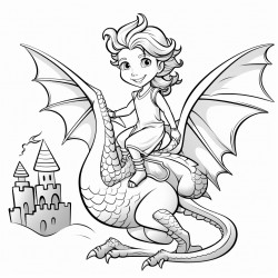 princess riding a dragon over a skyline