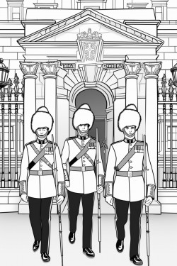 united kingdom kings guards in changing ceremony