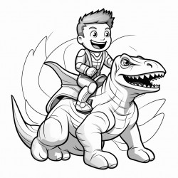 superhero riding a dinosaur