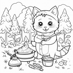 a cat in the forest cooking