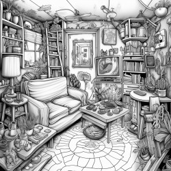 trippy room full of junk