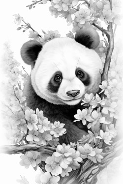 crea una panda jugando con mariposas en una pampa primaveral