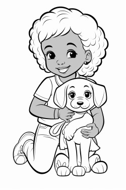 puppy playing with a black woman