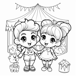 kawai coloring page cartoon characters carnival theme