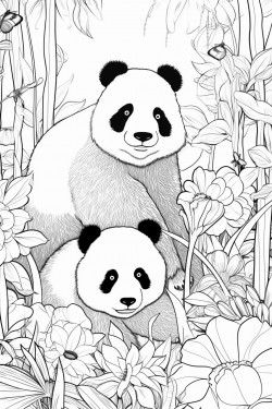 jungle with jungle animals and a panda soft edged cottagecore