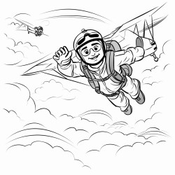 a man skydiving from a plane and a horse