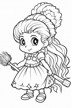cute dwarf woman carrying a feather duster