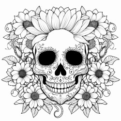 skull with sunflowers
