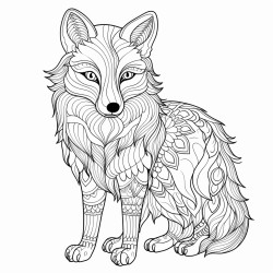 an arctic fox with intricate patterns inside its body no shading or colouring with thick lines