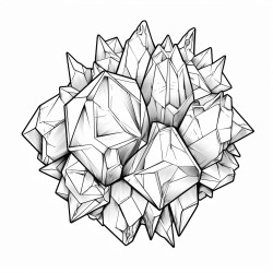 black and white illustration of a crystal cluster with sharp geometric shapes and clear lines no shading easy to color