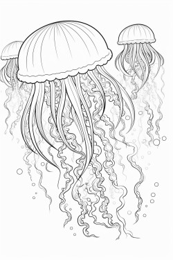 jellyfish floating with bubbles
