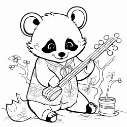 a red panda playing the instrument an erhu