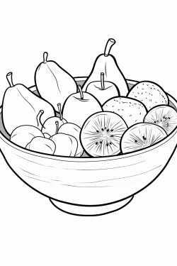 a bowl of a fruit salad consisting of slices of bananas apples kiwis and berries