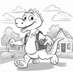 prompt a coloring page of dino a young friendly dinosaur making his way to school no shading