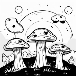 moon bats mushroom spooky coloring page