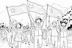 soldiers and people held vietnamese flags and threw flowers everywhere