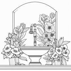 art deco bathroom sink plants floral walls