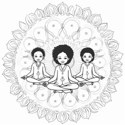 an intricate mandala with african  american children in lotus position with the chakras