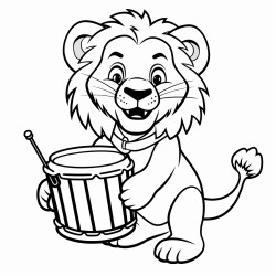 a lion playing a drum with its tail