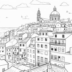 create a coloring page of lisbon city