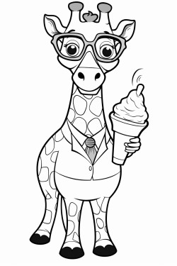 giraffe with glasses holding an ice cream cone