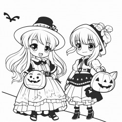 anime girls  halloween kolorowanka