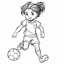 outline girl in ponytail wearing soccer uniform playing soccer
