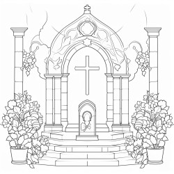create a pencil sketch of a altar template so i can cut out and assemble