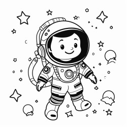 a cute astronaut floating in space surrounded by twinkling stars