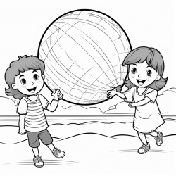 kids on the beach play with beach ball