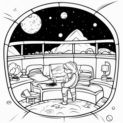 futuristic space house with glass ceiling and boy in bed