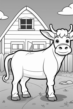 coloring page about a cow in a farm basic line black and white color