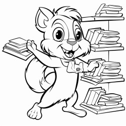 squirell throwing books off of shelves