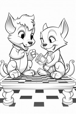 little dragon plays chess with little panther