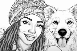 black women with dreads and black dog christmas