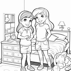 two girl best friends in their room coloring