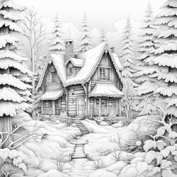 a cozy cabin in a snowy forest