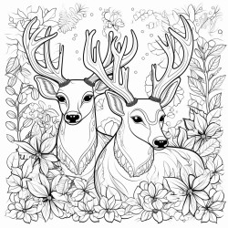 cozy christmas gifts  reindeers coloring book page no colors black and bold lines