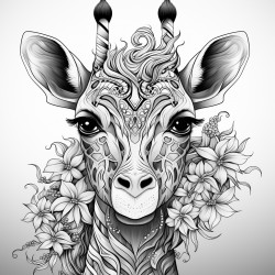 giraffe with mandalas pattern and nature around