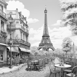 parisian cafe with eifel tower in background