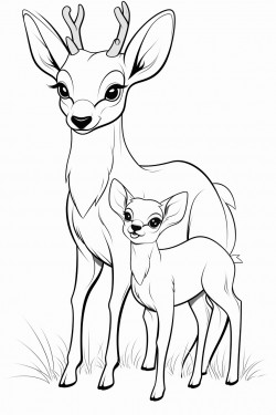 outline of a happy antelope and its cute baby fawn